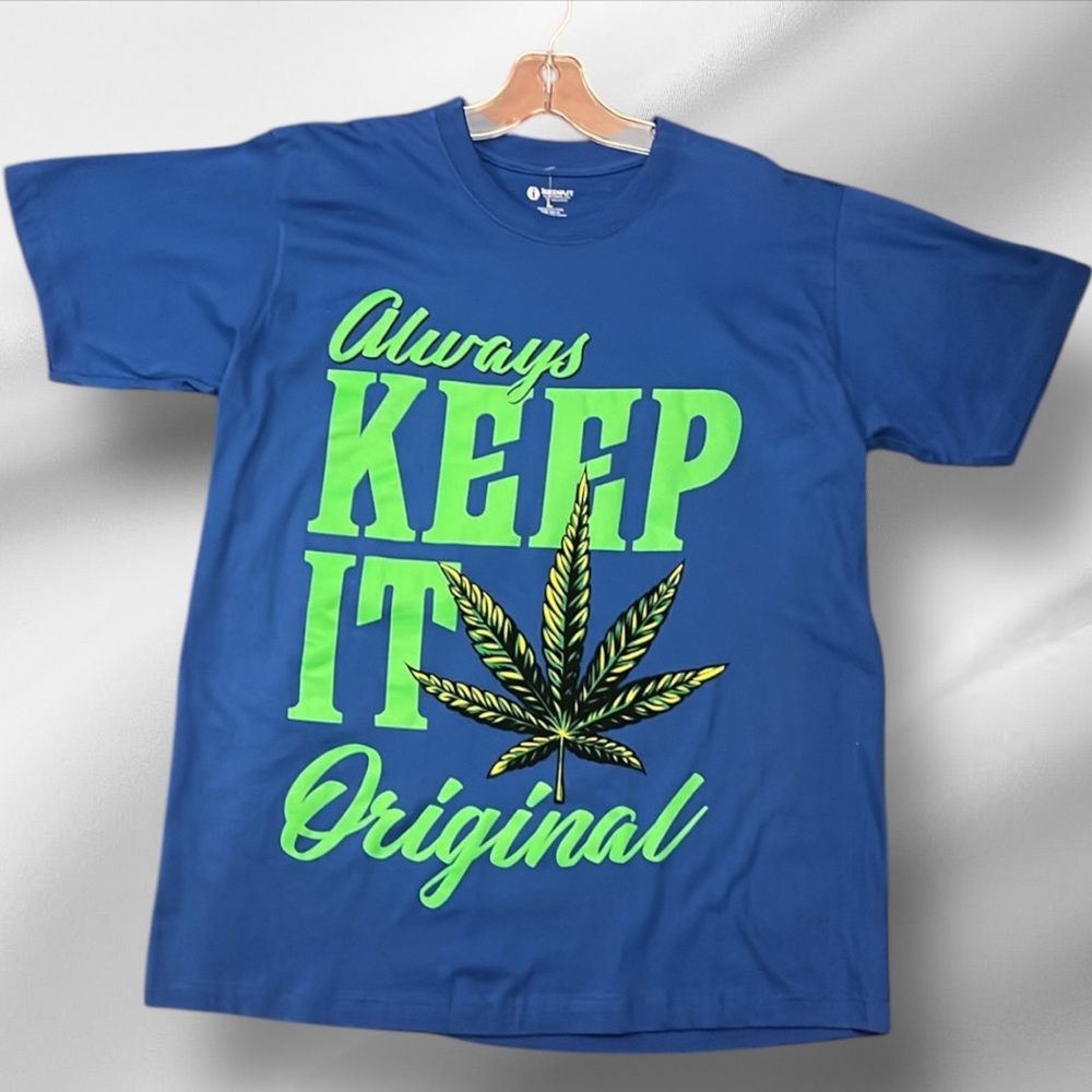 Always Keep it Original Blue Graphic T-Shirt 420 Leafy